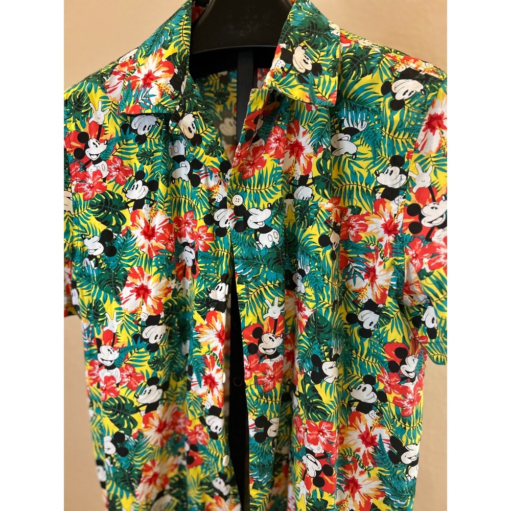Disney Mickey Mouse Tropical Hawaiian Shirt Mens XL Aloha Button Up - Picture 3 of 5